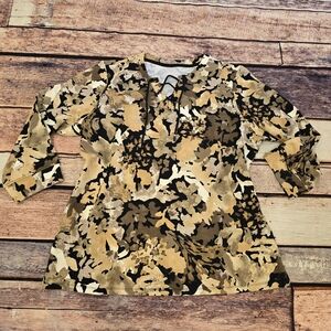 Women's Floral Print Top - Black and Brown